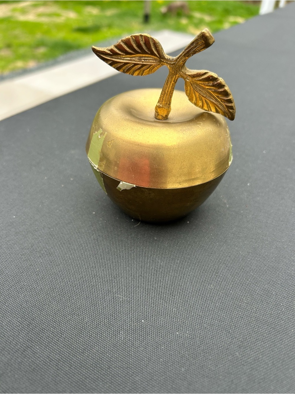 4/$100 Brass Apple Trinket Box with Leaf Stem
